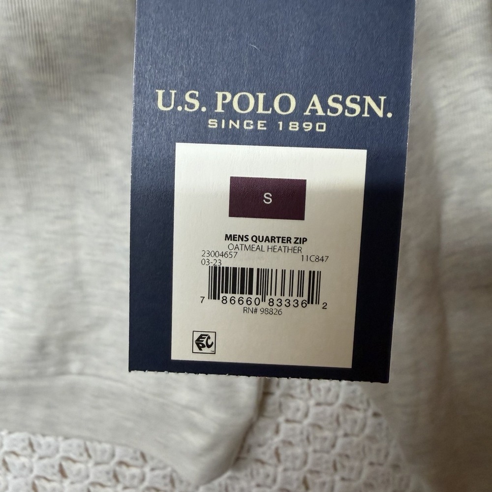 U.S. Polo Assn Sweatshirt Men's Sz S Grey 1/4 Zip Logo Pullover Cotton Blend NWT - Picture 8 of 10